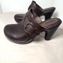 Born Mule Size 8 Block Heel Platform Dark Brown Leather Big Buckle Clog Comfy - £28.62 GBP