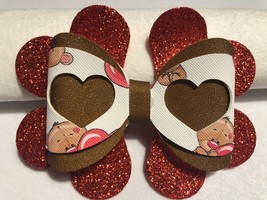 Valentine 3 Layer Heart Hair Bow, Red, Brown And White, 4.5 X 3.5&quot;, Homemade - £5.22 GBP