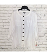 JM Collection Blouse Womens 12 Petite White Linen 3/4 Sleeve Shirt Top B... - £27.64 GBP
