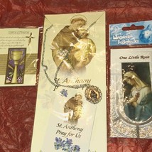 Gorgeous religious lot St Anthony necklace small cross pin~mother Mary bookmark - £19.44 GBP