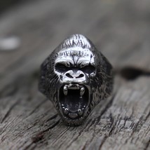 EYHIMD Vintage Wild The Beast Gorilla Stainless Steel Ring Mens Biker Jewelry - £9.00 GBP