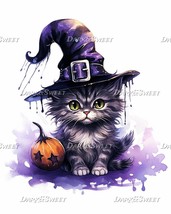 Cute Cat in a Witch Hat-10 High Quality JPGs/ Digital Print/ Digital Dow... - £1.30 GBP