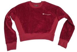Champion XS Red Corduroy Velour Crop Sweatshirt Logo Pullover Womens - $12.86