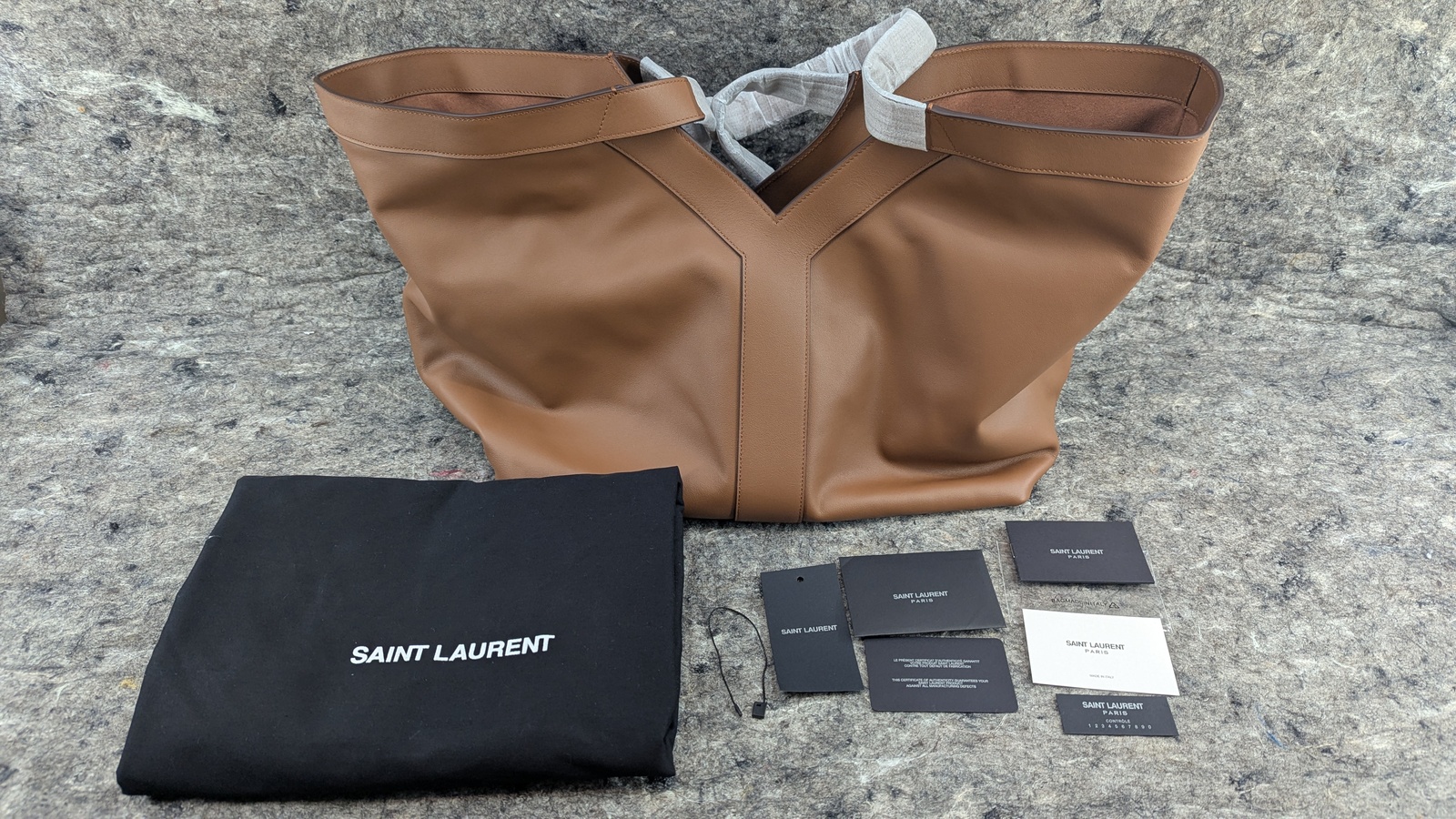Unkown if Genuine &quot;YSL&quot; Brown Leather Y Tote Bag Handbag - $399.99