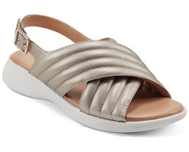 NEW EASY SPIRIT GOLD LEATHER COMFORT  WEDGE  SANDALS SIZE 8.5 W WIDE  $79 - $48.05