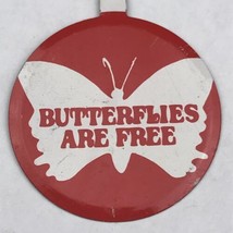 Butterflies Are Free Vintage Button Fold Over Red and White Metal - £10.87 GBP