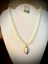 OOAK Reinvented Pearl Necklace with Mother of Pearl Pendant and Earrings - £11.96 GBP