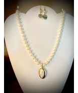 OOAK Reinvented Pearl Necklace with Mother of Pearl Pendant and Earrings - £11.99 GBP