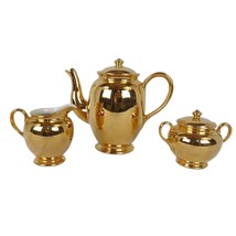 Vintage 22K Gold Finish Porcelain China Tea Service Set Pot Sugar Bowl &amp;... - $38.70