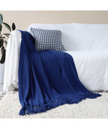 SOGA Royal Blue Acrylic Knitted Throw Blanket Solid Fringed Warm Cozy Wo... - $60.50