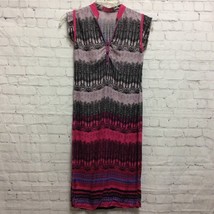Kaira Womens Dress Multicolor Abstract Slit Midi V Neck Sleeveless Cap Trimmed S - £16.33 GBP