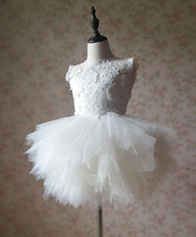 WHITE Lace Tutu Dress Wedding Girl Knee Length Puffy Tutu Dress image 3