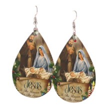 Double Sided PU Leather Teardrop Dangle Earrings - New - Jesus is the Reason - $14.99