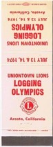 Matchbook Cover Uniontown Lions Logging Olympics Arcata California 1974 - £8.62 GBP