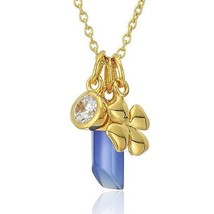 Argento Vivo Multi 18KT Oro Vermeil 925 Collar Con Cz Trébol &amp; Raw Piedra - $20.72