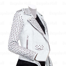 New Women White Punk Metallic Black Studded Classic Designed Leather Jacket-132 - £303.69 GBP