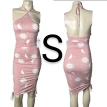 Mauve Pink Sun &amp; Moon Ruched Halter Dress~Size S - £23.17 GBP
