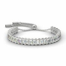 8CT Emerald Cut Diamond 14k White Gold Over Engagement Adjustable Bracelet  - £175.83 GBP