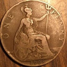 1908 Uk Gb Great Britain One Penny Coin - £1.58 GBP