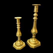 Pair of Vintage Solid Brass Tall Candlestick Holders 14 and 12 Inches MCM Mexico - £36.12 GBP