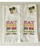 Thanksgiving Embroidered Thankful Dish Towels 100% Cotton Sack Cloth Set... - £17.71 GBP
