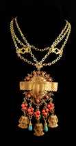 Fabulous Egyptian necklace / winged golden Scarab / HUGE Ormolu tassel drop / vi - £232.36 GBP