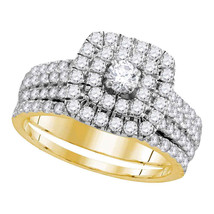 14kt Yellow Gold Round Diamond Halo Bridal Wedding Ring Band Set 1-3/4 Ctw - £1,939.83 GBP