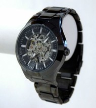 NEW Saxon 9337A Men&#39;s Lombardy Automatic Mechanical Silver Skeleton Blac... - £47.55 GBP