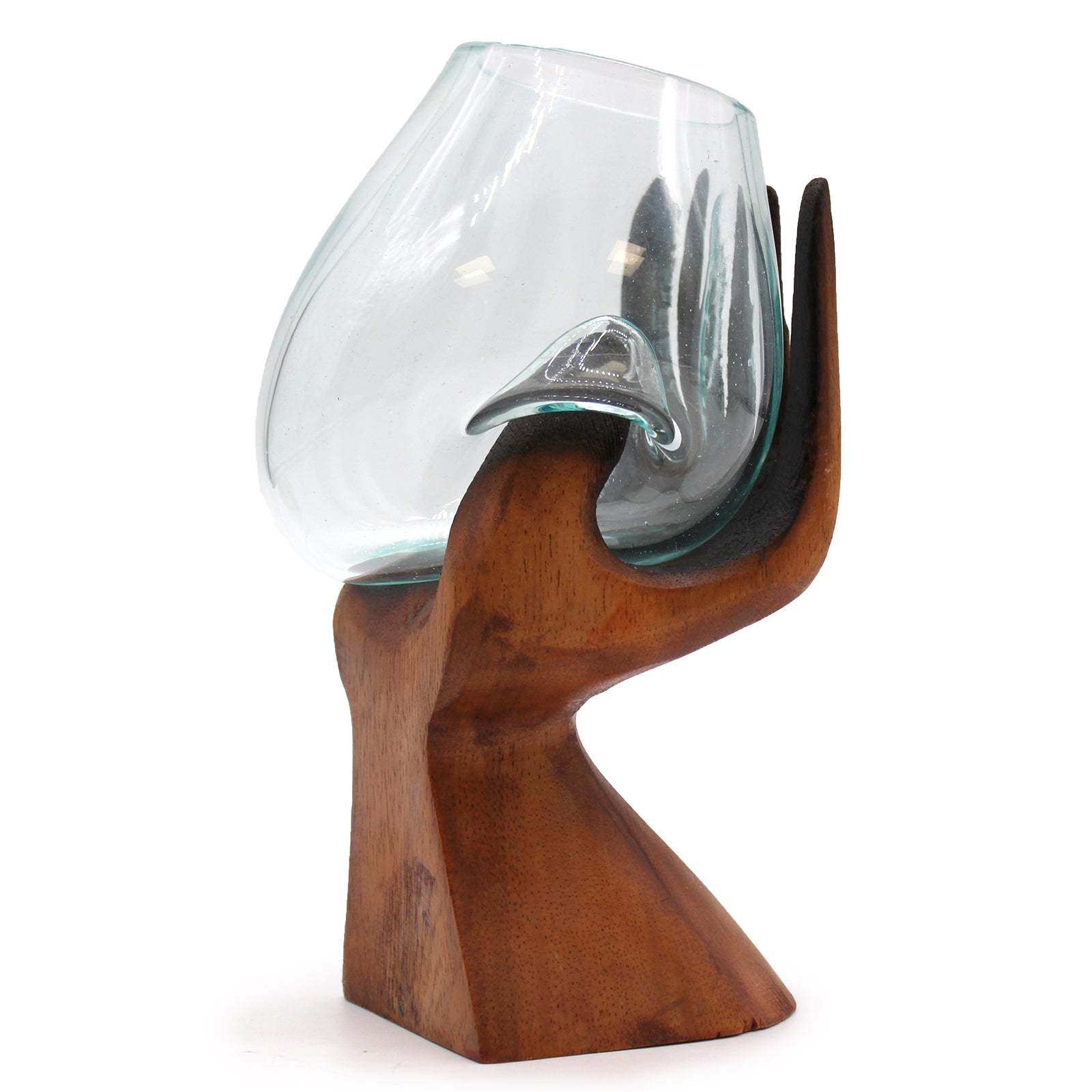 Molton Glass Bowl On Wooden Hand - $63.99