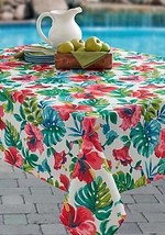 Tropical Beach Cleo Fabric Tablecloth Textured 52x70&quot; Spill Proof Hibiscus Palm - $39.17