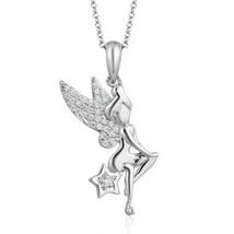 1/10CT Round Simulated Diamond 14k White Gold Plated Tinkerbell Pendant Necklace - £66.73 GBP