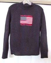 POLO RALPH LAUREN Sweater Pullover 100% Cotton Knit L/S Flag Design Blue M - £109.04 GBP