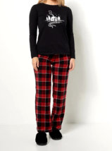 Cuddl Duds Jersey &amp; Microfleece Pajama Set- Black / Red Plaid, 1X - $32.67