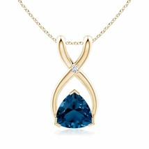 ANGARA Trillion London Blue Topaz Wishbone Pendant with Diamond in 14K Gold - £350.52 GBP