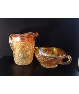 Imperial Glass Star Medallion Milk Pitcher &amp; Double Handle Bowl Marigold - £20.45 GBP