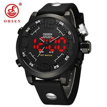 OHSEN Clock Men LED Digital Date Day Dual Movements Alarm Silicone Sport Wrist W - £32.19 GBP