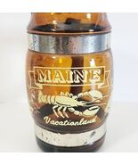 Maine Amber Glass Industrial Mug Beer Stein Mug Metal Wood Handle Nautic... - €8,58 EUR
