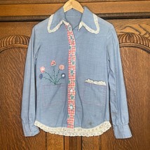 Vintage 1970s Handmade Dutch Girl Bonnet Shirt Embroidered Applique Med ... - £29.68 GBP