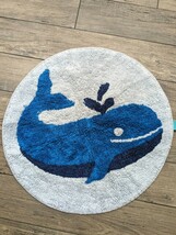 Pillowfort Whale Bathroom Rug mat Nautical blue white sea kids teen roun... - $25.23 CAD