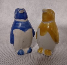 Penguin Salt and Pepper Shakers Ceramic Japan Yellow Blue - £13.23 GBP