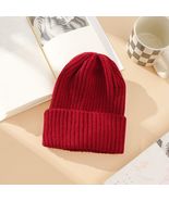 Thick Beanie warm Wool Knit Hat Baggy Cap Cuff Slouchy Skull Hats Ski Red - £12.75 GBP