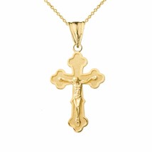 Solid Yellow Gold 14K Greek Orthodox Crucifix Cross Pendant Necklace - £172.56 GBP+