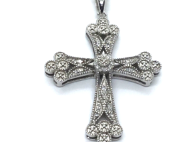 Sterling Silver Natural Diamond Cross on 17 1/2” Sterling Chain 31 Diamonds - £164.48 GBP