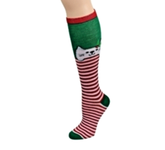 Funky Red White Stripe Holiday Kitty Cat Knee Socks Christmas Novelty Women Girl - £5.27 GBP