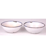 Vtg Antique Blue Rim White Porcelain Enamel Bowls-Chipped Distressed-4 7/8&quot; - €39,72 EUR