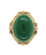 14k Gold Green Genuine Natural Onyx Ring with Applied Rose Gold Flowers ... - $678.15