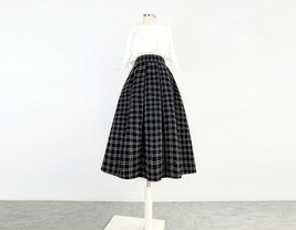 Winter Black Tweed Midi Skirt Black A-line Midi Pleated Skirt Holiday Outfit image 5