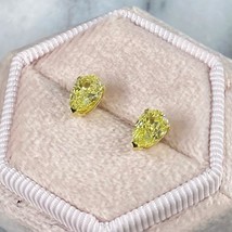 GIA 1.43 TCW Pear Natural Fancy Yellow Diamond Stud Earrings 18k Gold - £4,350.89 GBP