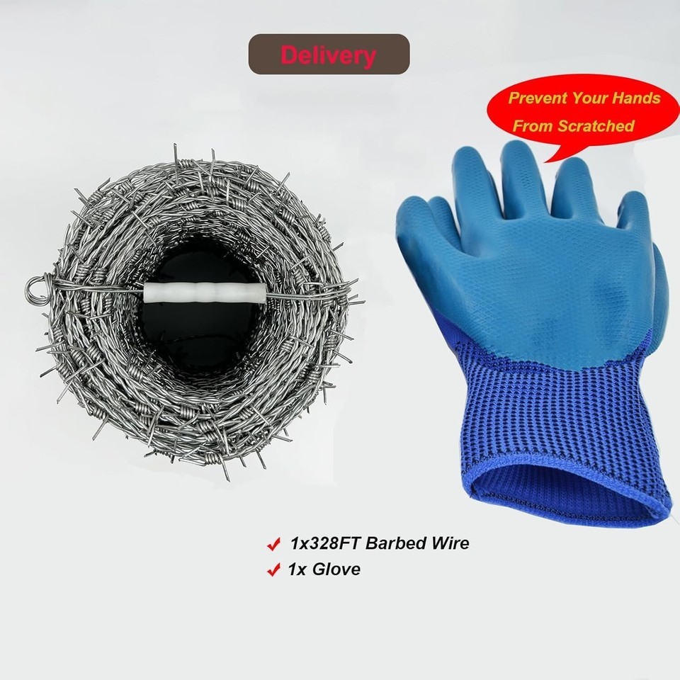 Durable 328 Ft Galvanized Barbed Wire Fence with Gloves - Craft & Security Use Item image 9