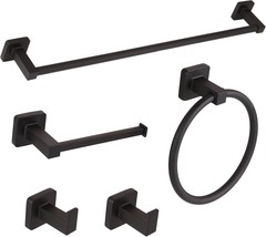 5 Pieces Black Bathroom Hardware Set,Wall Mounted 23.6 Inch Towel Bar Set Matte - $42.98